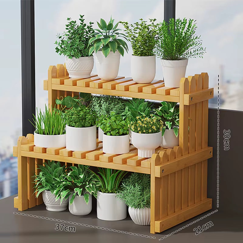 2Tier Flower Pot Plant Display Stand, Natural Bamboo Plant Shelf, Modern Decorative for Plant Stand, Book Plant Pot Storage Rack