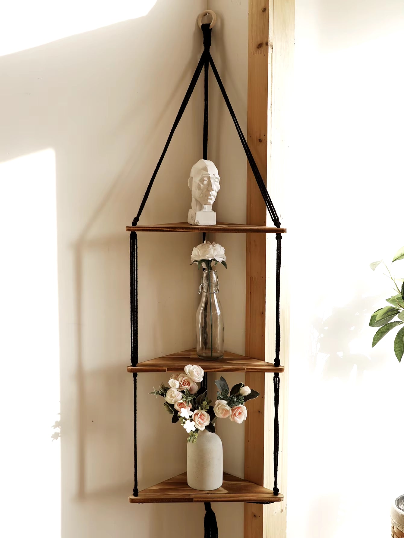 Wooden Corner Shelf Wall Decor Pot Storage Display Stand Macrame Floating Shelf Wall Organizer Boho Room Nordic Home Decoration